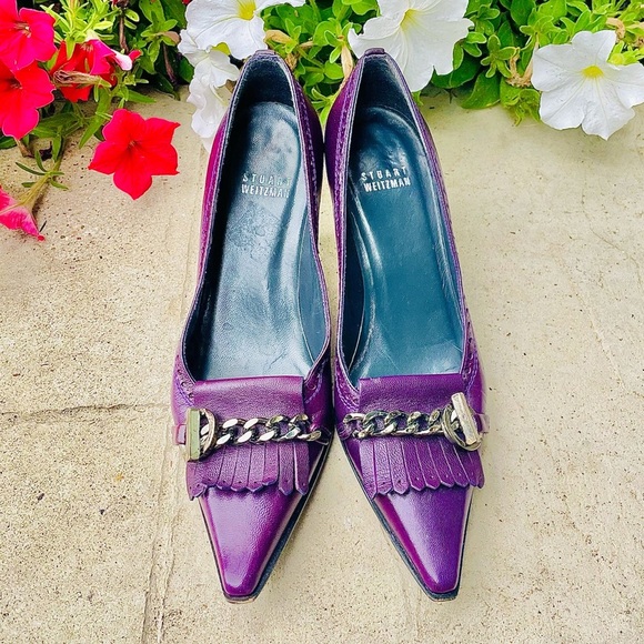 Stuart Weitzman Purple Leather Chain Shoes 6 - Picture 13 of 14